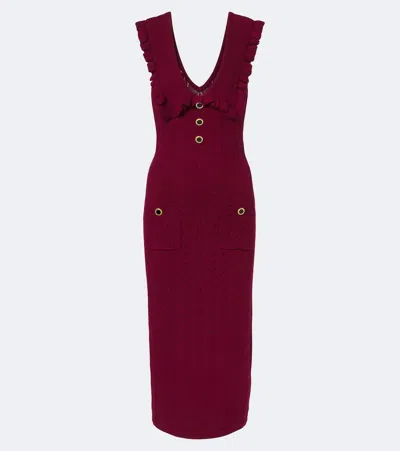 Alessandra Rich Ruffled Knitted Pointelle Midi Dress In Brown