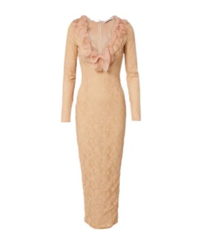 Alessandra Rich Ruffled Lace Midi Dress In Brown