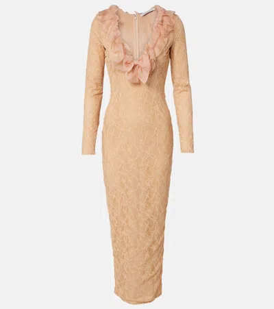 Alessandra Rich Ruffled Lace Midi Dress In Pink