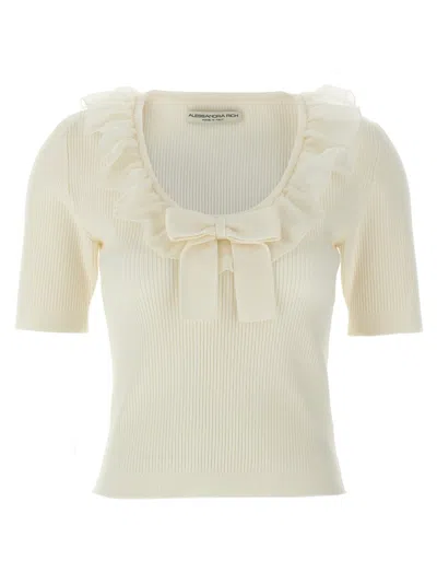 Alessandra Rich Ruffled Neckline T-shirt In Multi