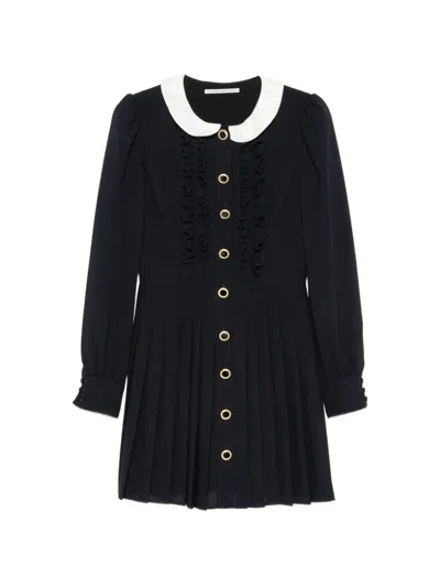 Alessandra Rich Ruffled Pleated Mini Dress In Blue