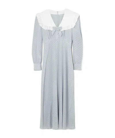 Alessandra Rich Bow-embellished Ruffled Polka-dot Silk Crepe De Chine Midi Dress In Gray