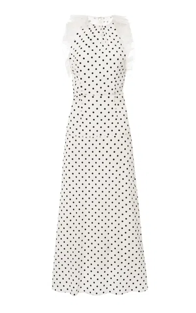 Alessandra Rich Ruffled Polka-dotted Silk Georgette Midi Dress In White And Black