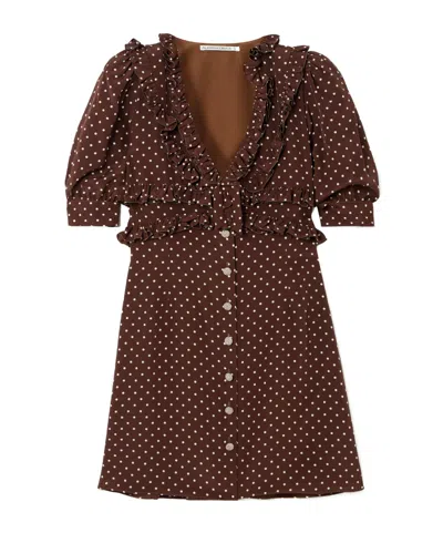 Alessandra Rich Ruffled Polka-dot Mini Dress In Brown