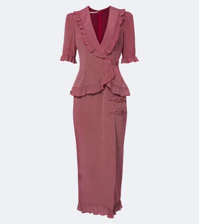 Alessandra Rich Ruffled Polka-dot Silk Midi Dress In Purple