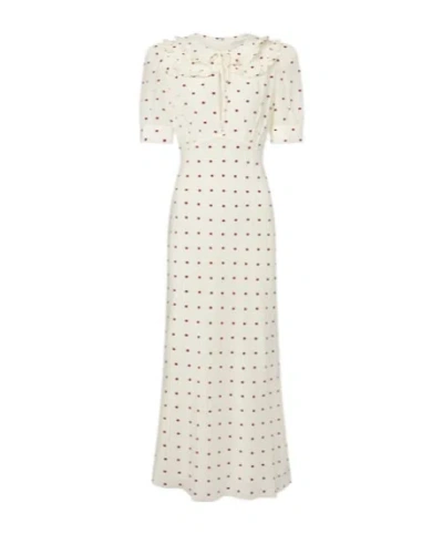 Alessandra Rich Ruffled Polka-dot Silk Midi Dress In White