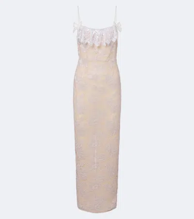 Alessandra Rich Ruffled Sequined Lace Slip Dress In Pink