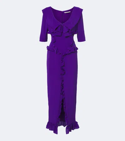 Alessandra Rich Pleated Silk Crepe Midi Dress In Purple