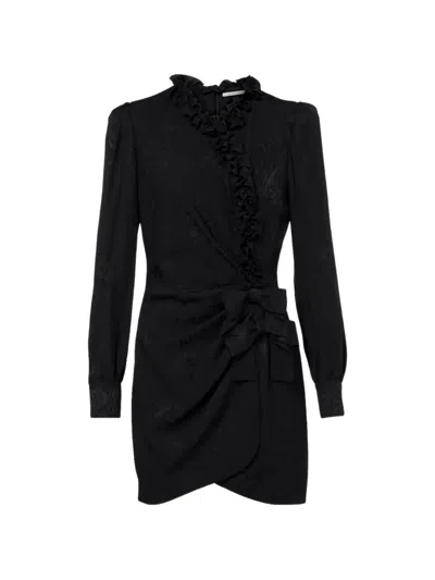 Alessandra Rich Bow-embellished Ruffled Silk Ripple Mini Dress In Black