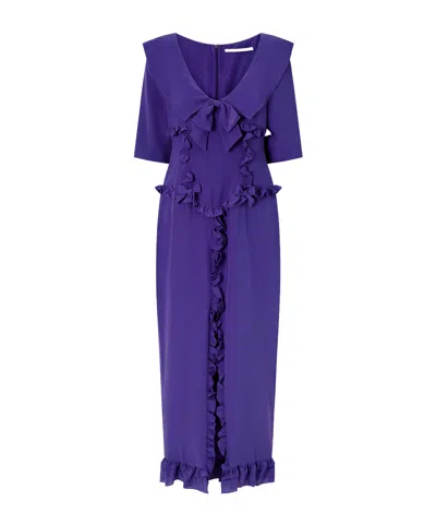 Alessandra Rich Ruffled Silk-crepe De Chine Midi Dress In Blue