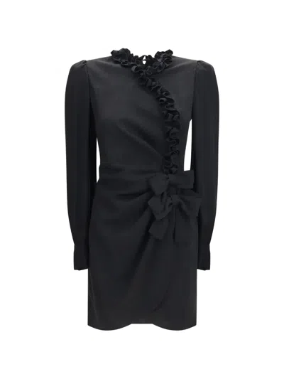 Alessandra Rich Ruffled Silk-jacquard Dress In Black