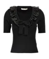 Alessandra Rich T-shirt With Ruffle And Bow Detail In Black