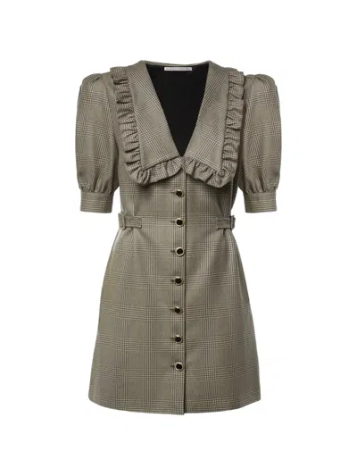 Alessandra Rich Ruffled-detail Checked Mini Dress In Gray