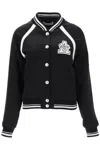 Alessandra Rich Satin Bomber Jacket With Logo Patch In Black