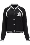 Alessandra Rich Satin Bomber Jacket With Logo Patch In Black (black)