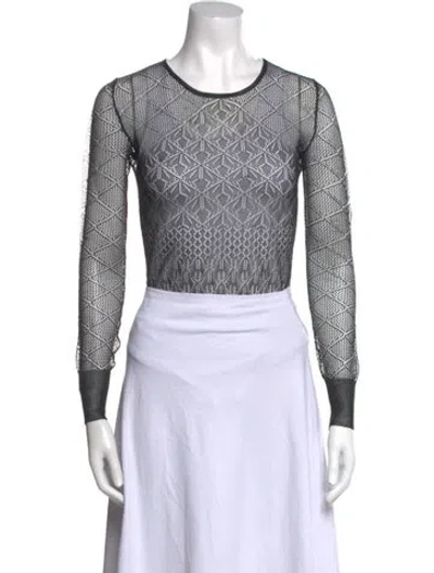 Pre-owned Alessandra Rich Scoop Neck Long Sleeve Crop Top In Gray