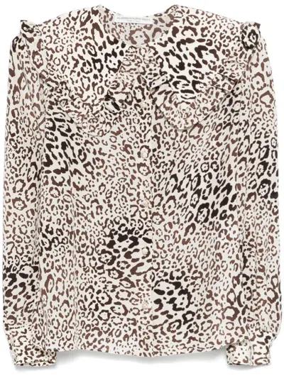Alessandra Rich Seidenbluse Mit Leoparden-print In Nude