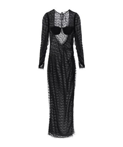 ALESSANDRA RICH ALESSANDRA RICH SEMI-SHEER LACE LONG GOWN