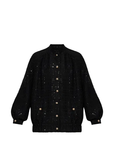 Alessandra Rich Sequin-embellished Tweed Jacket In Black