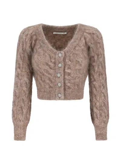 Alessandra Rich Sequin Cable-knit Cardigan In Pink
