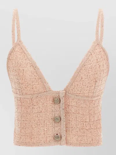 Alessandra Rich Sequin Camisole Top Spaghetti Straps Buttons In Pink
