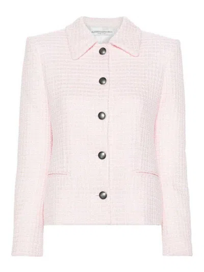Alessandra Rich Sequin Checked Tweed Jacket In Light Pink
