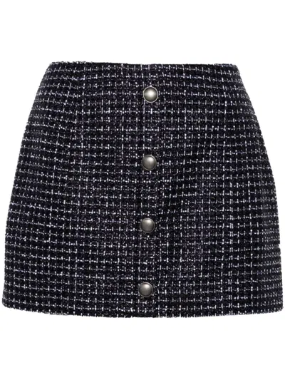 Alessandra Rich Sequin Checked Tweed Mini Skirt In Black