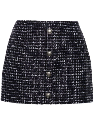 Alessandra Rich Sequin Checked Tweed Mini Skirt In Blue