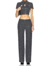 Alessandra Rich Sequin Checked Tweed Trouser In Blue