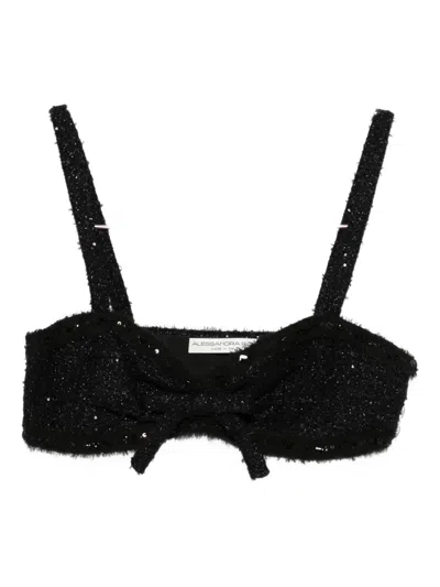 Alessandra Rich Sequin-embellished Bow Top In Black