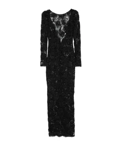 ALESSANDRA RICH SEQUIN-EMBELLISHED FLORAL-APPLIQUÉ MAXI DRESS
