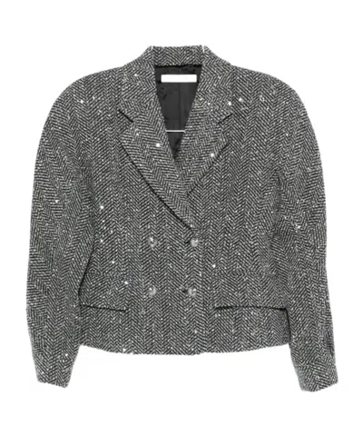 ALESSANDRA RICH SEQUIN-EMBELLISHED HERRINGBONE JACKET