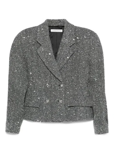 Alessandra Rich Sequin-embellished Herringbone Jacket In Gray