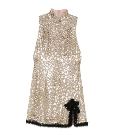 Alessandra Rich Sequin-embellished High-neck Dress In Brown