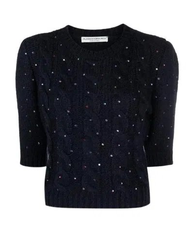 Alessandra Rich Sequin-embellished Knitted Top In Black