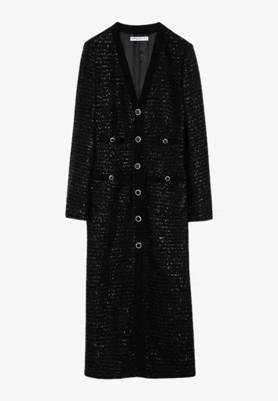 ALESSANDRA RICH SEQUIN EMBELLISHED TWEED MIDI DRESS