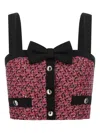 Alessandra Rich Wool Blend Tweed Top With Micro-sequin Embroidery And Bow Detail In Black