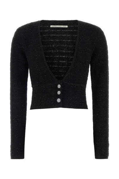 Alessandra Rich Sequin Knit Crop Cardigan In Black