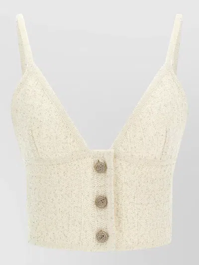 Alessandra Rich Sequin Knit Top Button Detail Spaghetti Straps In Neutral