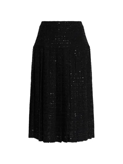 Alessandra Rich Sequin-embellished Pleated Tweed Midi Skirt In Black
