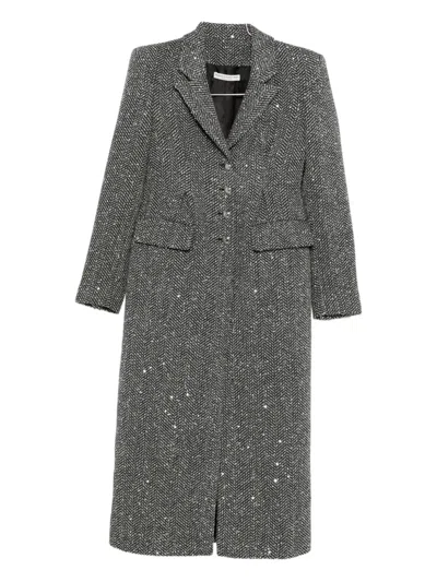 Alessandra Rich Sequin Tweed Coat In Gray