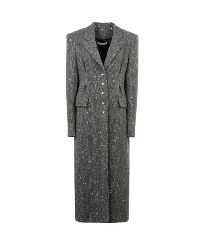 Alessandra Rich Sequin Tweed Coat In Silver