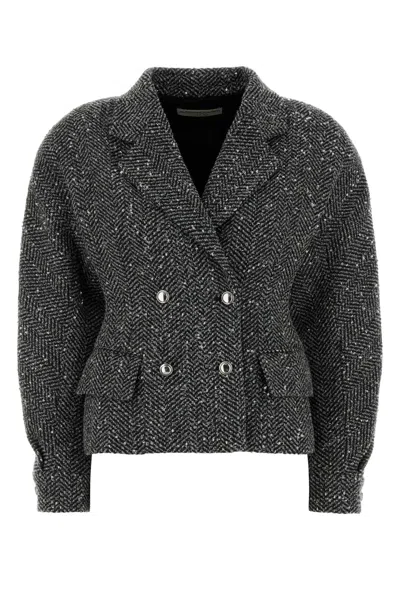 Alessandra Rich Sequin Tweed Jacket With Metal Buttons In Gray