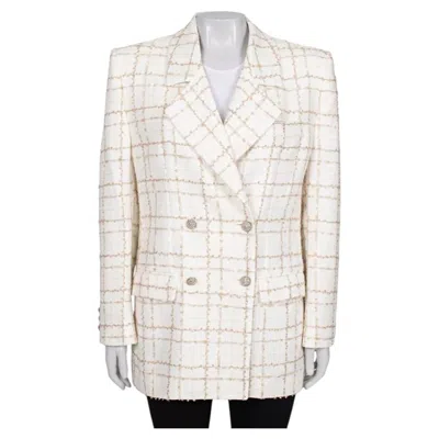 Pre-owned Alessandra Rich Sequin White Checked Blazer It 42 M Structured Design