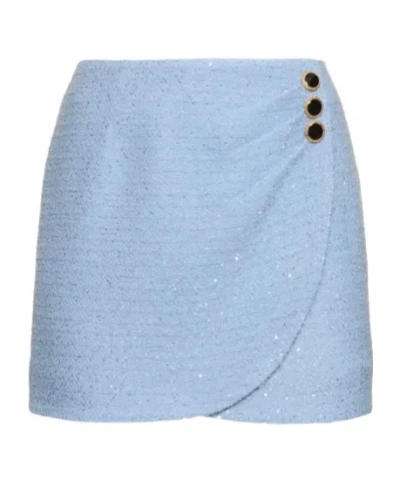 Alessandra Rich Sequined Tweed Draped Mini Skirt In Light Blue