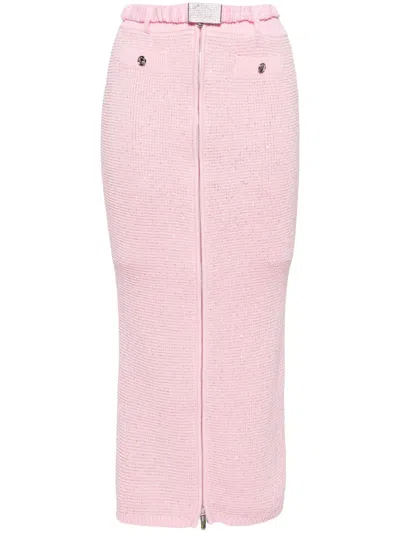 Alessandra Rich Sequined Cotton Blend Knit Midi Skirt In Pink