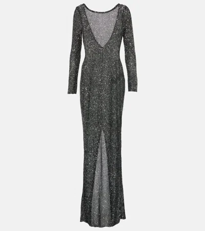Alessandra Rich Sequined Open-back Gown In Silver