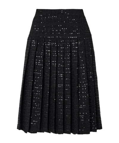 Alessandra Rich Sequined Pleated Tweed Midi Skirt In Black