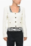Alessandra Rich Sequined Tweed Blazer With Jewel Buttons In Neutral