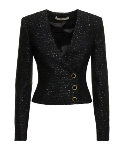 Alessandra Rich Sequined Tweed Casual Coat In Black/gold